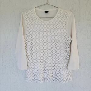 J Crew Top Circle Design Lace Layered Woman Size M Ivory T Shirt